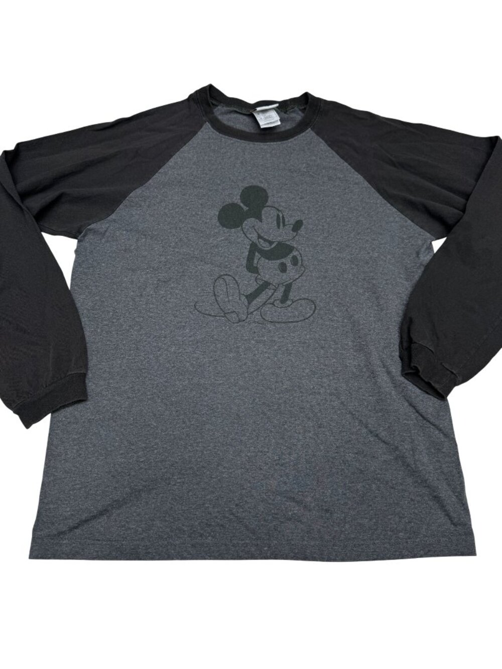 Disney Store Mickey Mouse Raglan LS T-Shirt Gray & Black Retro Graphic, Size M